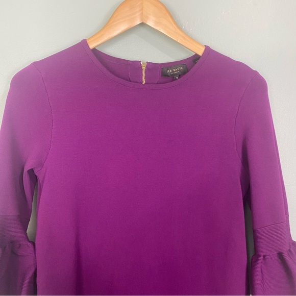 Ted Baker Tynia Purple Dress Ruffled Peplum Shift Sz 6 - Picture 4 of 10